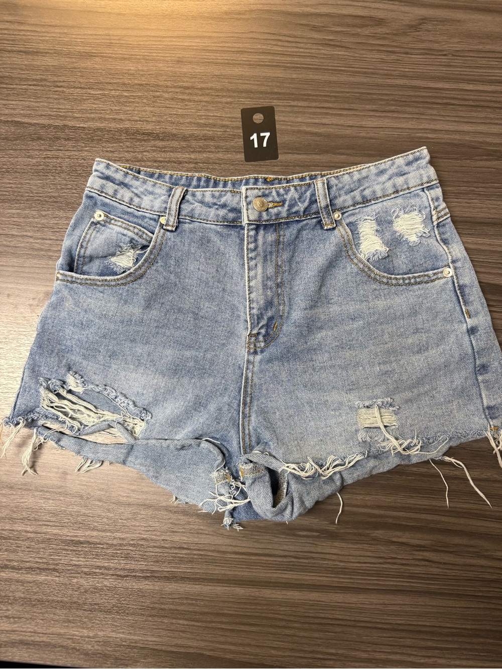 Princess Polly Light Blue High Waist Distressed Denim Shorts